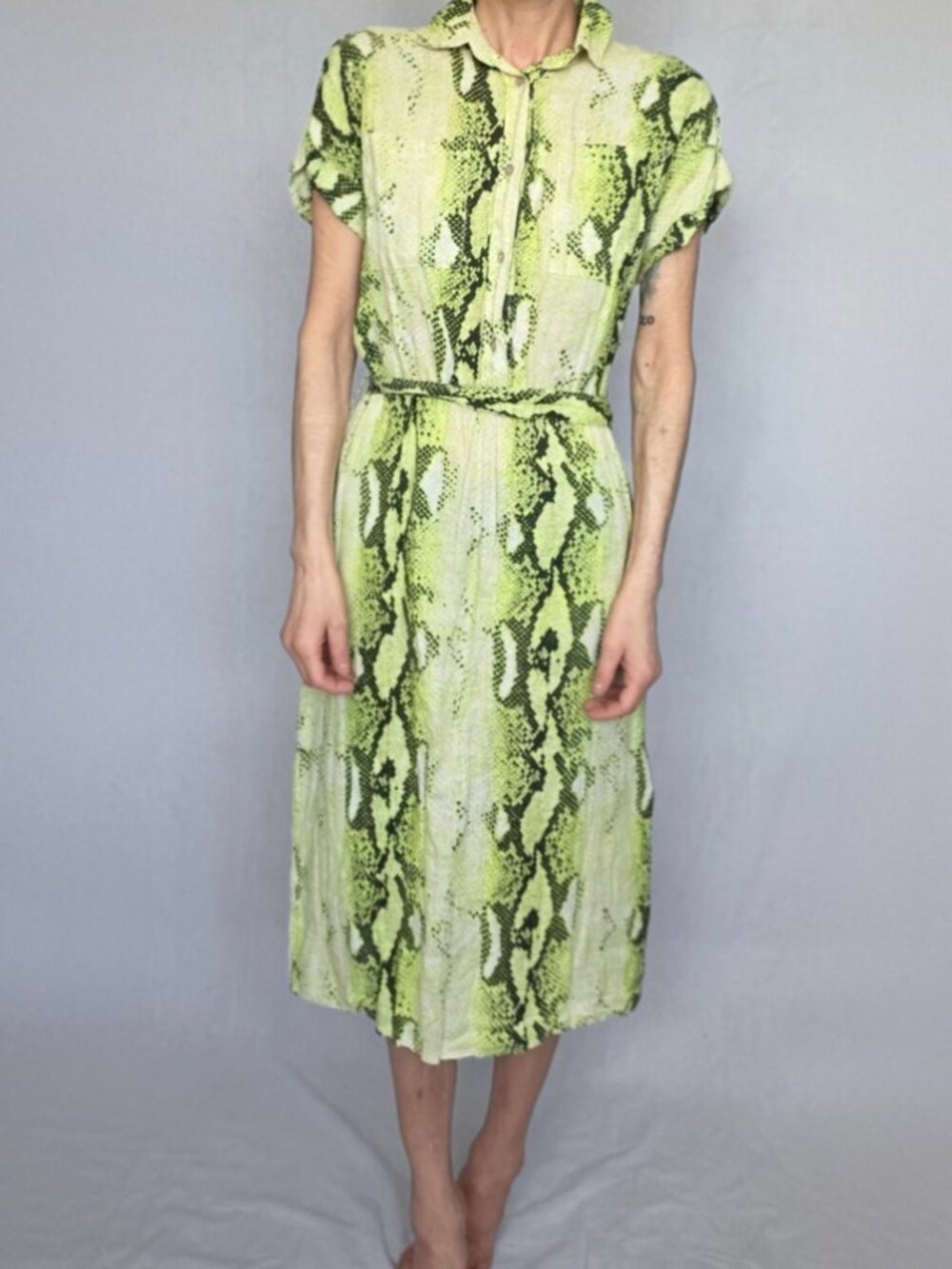 Italian Linen Snake / Python Print Shirt Dress